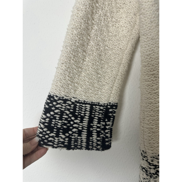 Soft Surroundings Open Aztec Fringed Cardigan Sweater Medium Cream Black Boho - Picture 10 of 11